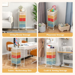 Costway 10 Drawers Storage Trolley Mobile Rolling Utility Cart Home Office Organizer - thumbnail 6