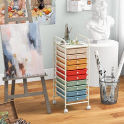 Costway 10 Drawers Storage Trolley Mobile Rolling Utility Cart Home Office Organizer - thumbnail 4