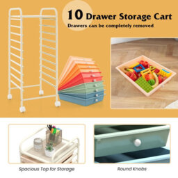 Costway 10 Drawers Storage Trolley Mobile Rolling Utility Cart Home Office Organizer - thumbnail 7