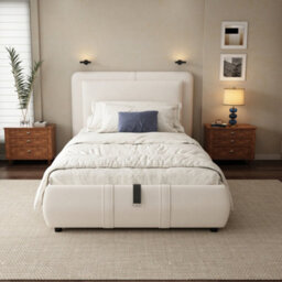 Btm 3Ft Single Upholstered Velvet Hydraulic Bed With Storage Removable Soft Headboard Beige - thumbnail 2
