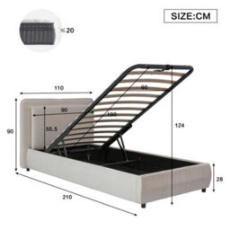 Btm 3Ft Single Upholstered Velvet Hydraulic Bed With Storage Removable Soft Headboard Beige - thumbnail 4