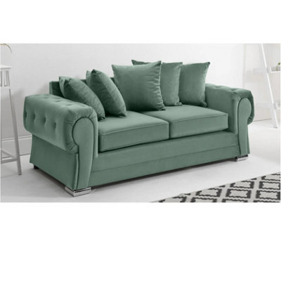 Verona Plush Velvet Scatter Back 3 Seater Sofa Green
