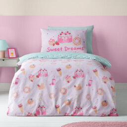 Catherine Lansfield Sweet Treats Reversible Double Duvet Cover Set With Pillowcases Pink - thumbnail 1