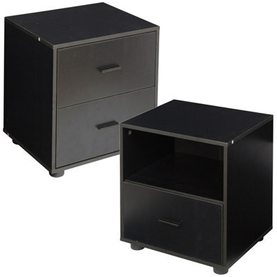 Urbn-Living Urbnliving Height 43Cm 1 Drawer Wooden Bedside Table Cabinet Black Bedroom Furniture Storage Nightstand - image 1