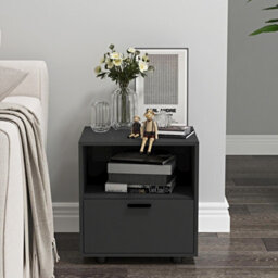 Urbn-Living Urbnliving Height 43Cm 1 Drawer Wooden Bedside Table Cabinet Black Bedroom Furniture Storage Nightstand - thumbnail 2