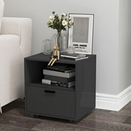 Urbn-Living Urbnliving Height 43Cm 1 Drawer Wooden Bedside Table Cabinet Black Bedroom Furniture Storage Nightstand - thumbnail 3