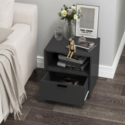 Urbn-Living Urbnliving Height 43Cm 1 Drawer Wooden Bedside Table Cabinet Black Bedroom Furniture Storage Nightstand - thumbnail 4