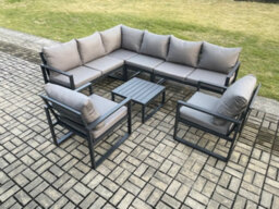 Fimous Aluminium Garden Furniture Set Outdoor Lounge Corner Sofa 2 Pcs Chair Square Coffee Table Sets Dark Grey 8 Seater - thumbnail 2
