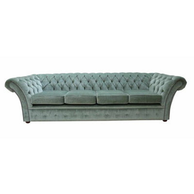 Chesterfield 4 Seater Sofa Settee Velluto Lawn Green Fabric In Balmoral Style - image 1