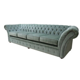 Chesterfield 4 Seater Sofa Settee Velluto Lawn Green Fabric In Balmoral Style - thumbnail 3
