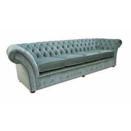 Chesterfield 4 Seater Sofa Settee Velluto Lawn Green Fabric In Balmoral Style - thumbnail 2