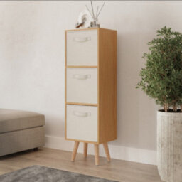 Urbn-Living Urbnliving 80Cm Height 3 Tier Beech Wooden Storage Bookcase Scandinavian Style Beech Legs With Cream Inserts