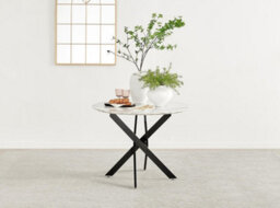 Furniturebox Uk Novara White Marble Black Leg Round Dining Table & 4 Navy Pesaro Black Leg Chairs - thumbnail 3