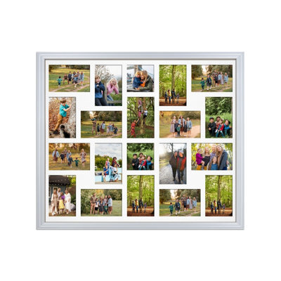 AK Frames 80X70Cm Silver Classic Multi Photo Frame With White Mount - Holds 20 Apertures (18X) 6X4, (2X) 4X4 Photos - image 1