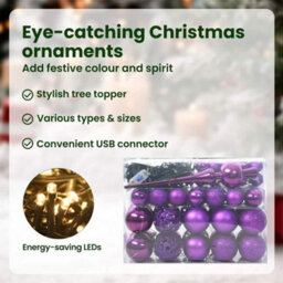 Vidaxl Christmas Bauble Set With 150 Leds 61 Pcs Lilac Plastic - thumbnail 8