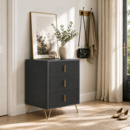 Homcom Modern 3 Drawer Dresser With Metal Legs And Steel Handles, Black - thumbnail 9