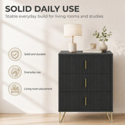 Homcom Modern 3 Drawer Dresser With Metal Legs And Steel Handles, Black - thumbnail 6