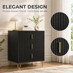 Homcom Modern 3 Drawer Dresser With Metal Legs And Steel Handles, Black - thumbnail 5