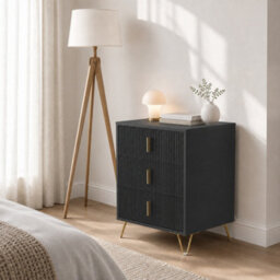 Homcom Modern 3 Drawer Dresser With Metal Legs And Steel Handles, Black - thumbnail 2