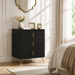 Homcom Modern 3 Drawer Dresser With Metal Legs And Steel Handles, Black - thumbnail 1