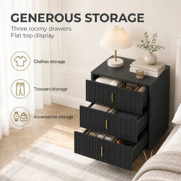 Homcom Modern 3 Drawer Dresser With Metal Legs And Steel Handles, Black - thumbnail 4