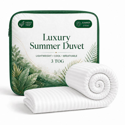 Opulent Home 3 Tog Summer Duvet - Lightweight Striped Microfibre, Oeko-Tex Certified, Made In Uk - Double - image 1