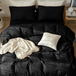 Ameha Plain Dyed Duvet Cover Complete Set With Matching Fitted Sheet & Pillowcase Microfiber Single Black - thumbnail 7