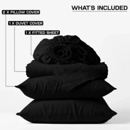 Ameha Plain Dyed Duvet Cover Complete Set With Matching Fitted Sheet & Pillowcase Microfiber Single Black - thumbnail 3