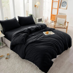 Ameha Plain Dyed Duvet Cover Complete Set With Matching Fitted Sheet & Pillowcase Microfiber Single Black - thumbnail 2