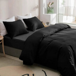 Ameha Plain Dyed Duvet Cover Complete Set With Matching Fitted Sheet & Pillowcase Microfiber Single Black
