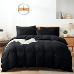Ameha Plain Dyed Duvet Cover Complete Set With Matching Fitted Sheet & Pillowcase Microfiber Single Black - thumbnail 8