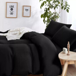 Ameha Plain Dyed Duvet Cover Complete Set With Matching Fitted Sheet & Pillowcase Microfiber Single Black - thumbnail 9
