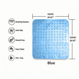 Oxford Homeware Suction Cups Gripper Shower Bath Mat Machine Washable Anti Mould And Mildew Bathroom Mat (Light Blue, 53X53Cm) - thumbnail 6