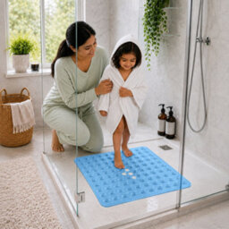 Oxford Homeware Suction Cups Gripper Shower Bath Mat Machine Washable Anti Mould And Mildew Bathroom Mat (Light Blue, 53X53Cm) - thumbnail 2
