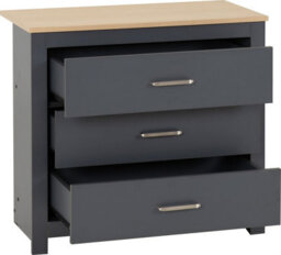 Seconique Portland 3 Drawer Chest In Grey With Oak Effect Finish - thumbnail 3