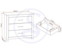Seconique Portland 3 Drawer Chest In Grey With Oak Effect Finish - thumbnail 9