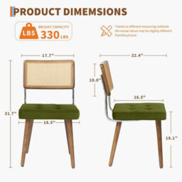 London Boutique Set Of 2 Rattan Dining Chairs Set W/ Padded Velvet Seat (W)47Cm (D)57Cm (H)80Cm - Green - thumbnail 2