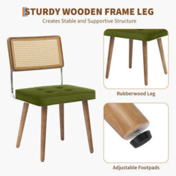 London Boutique Set Of 2 Rattan Dining Chairs Set W/ Padded Velvet Seat (W)47Cm (D)57Cm (H)80Cm - Green - thumbnail 3