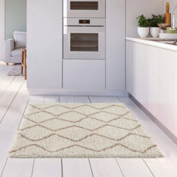 The Rugs Moroccan Shaggy Rugs And Runners Soft Fluffy Wavy Trellis Design High Pile Beige And Ivory Living Room Kitchen Hallway 830 - thumbnail 1