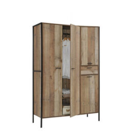 Timber Art Design Stretton Urban Industrial 4 Door Large Wardrobe With Drawer Rustic Bedroom - thumbnail 1