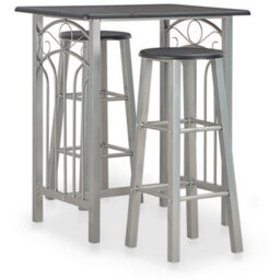 Berkfield 3 Piece Bar Set Wood And Steel Black - thumbnail 1