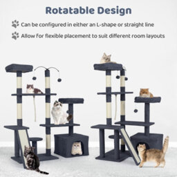 Costway 136 Cm Tall Cat Tree Tower Multi-Level Kitten Play House W/ Sisal Scratching Posts-Dark Grey - thumbnail 4