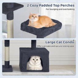 Costway 136 Cm Tall Cat Tree Tower Multi-Level Kitten Play House W/ Sisal Scratching Posts-Dark Grey - thumbnail 5