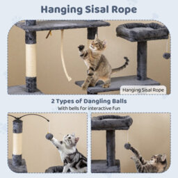Costway 136 Cm Tall Cat Tree Tower Multi-Level Kitten Play House W/ Sisal Scratching Posts-Dark Grey - thumbnail 7