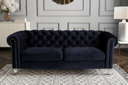 Velvet Black 3 Seater Chesterfield Sofa With Acrylic Feet - thumbnail 2