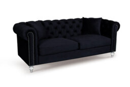 Velvet Black 3 Seater Chesterfield Sofa With Acrylic Feet - thumbnail 3