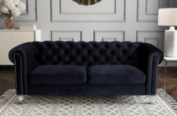 Velvet Black 3 Seater Chesterfield Sofa With Acrylic Feet - thumbnail 1