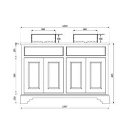 Homestylestore 1210mm Antique White And Oak Bathroom Vanity Unit With Square Countertop Basins And Black Round Handles - thumbnail 5