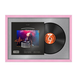 "AK Frames 25X17"" Pink Classic Vinyl Record Frame With Mid Grey Mount For 12 Inch Lp Cover & Disc - Overlapped Design"