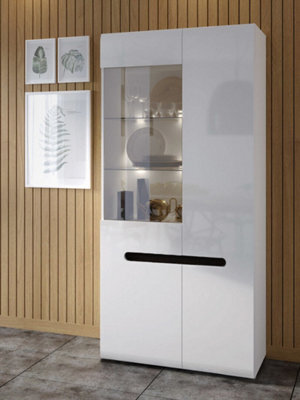 Impact Furniture Glass Display Cabinet Wide Tall 2 Door Buffet Unit With Led Lights White High Gloss Multi Insert Azteca - image 1